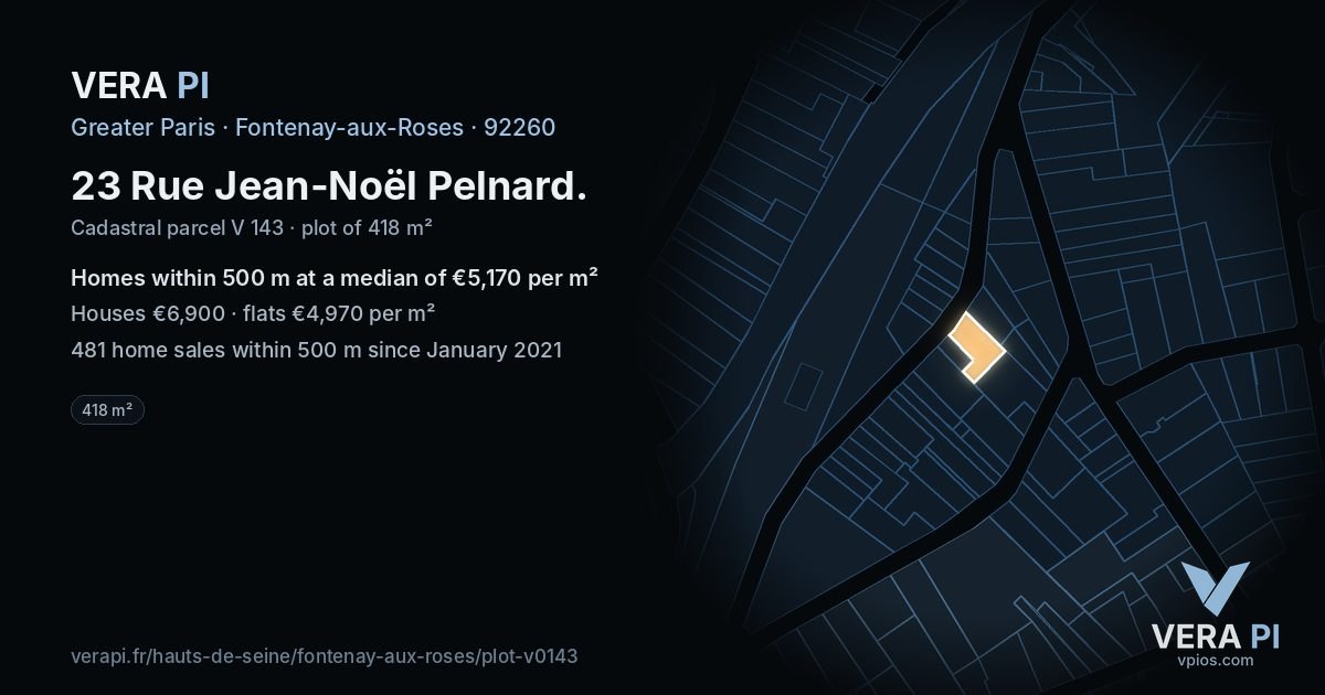 23 Rue Jean-Noël Pelnard, Fontenay-aux-Roses at night – the plot lit, the parcels around coloured by the prices near them