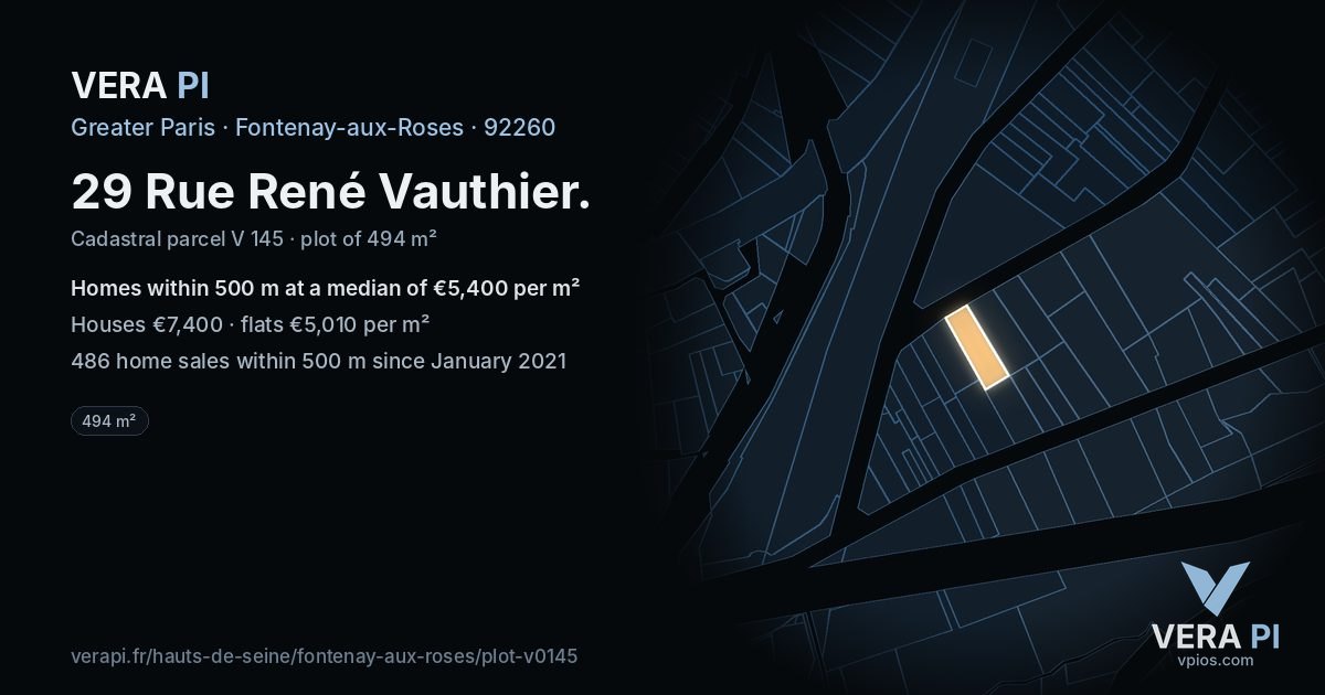 29 Rue René Vauthier, Fontenay-aux-Roses at night – the plot lit, the parcels around coloured by the prices near them