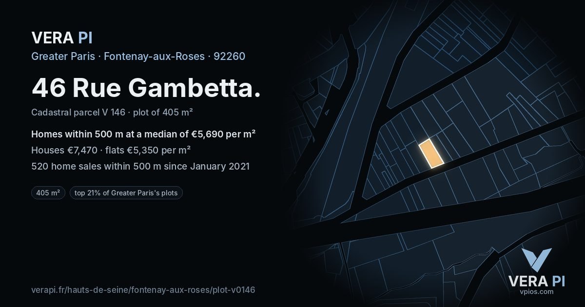 46 Rue Gambetta, Fontenay-aux-Roses at night – the plot lit, the parcels around coloured by the prices near them
