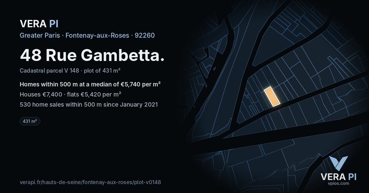 48 Rue Gambetta, Fontenay-aux-Roses at night – the plot lit, the parcels around coloured by the prices near them
