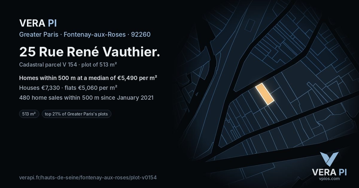 25 Rue René Vauthier, Fontenay-aux-Roses at night – the plot lit, the parcels around coloured by the prices near them