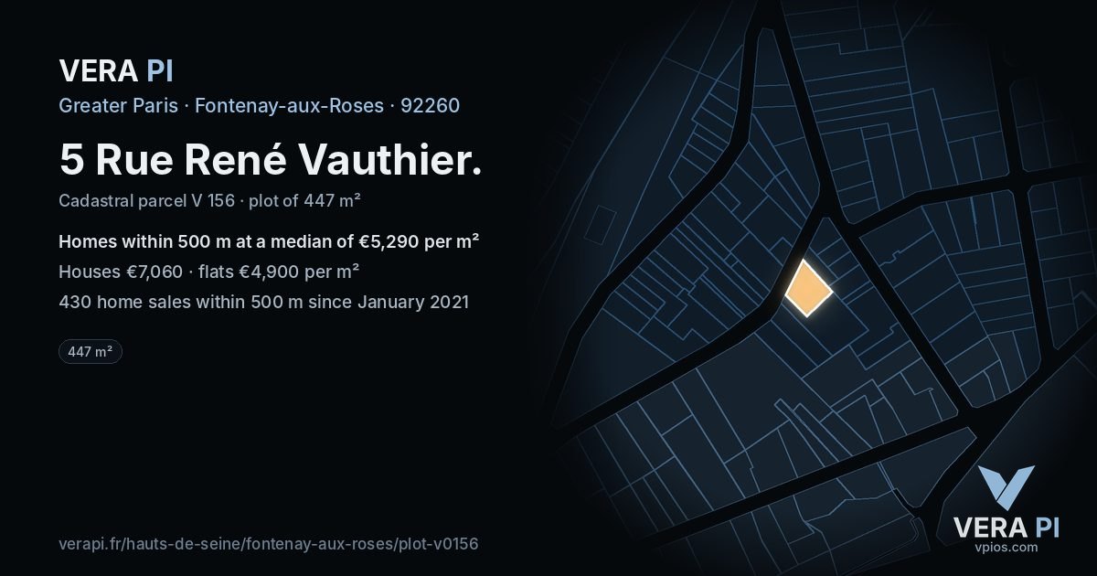 5 Rue René Vauthier, Fontenay-aux-Roses at night – the plot lit, the parcels around coloured by the prices near them