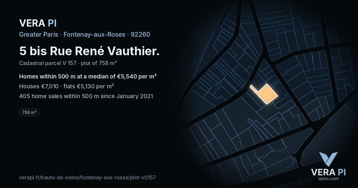 5 bis Rue René Vauthier, Fontenay-aux-Roses at night – the plot lit, the parcels around coloured by the prices near them