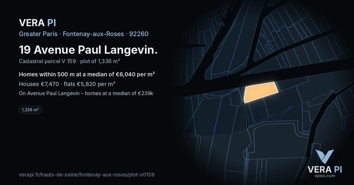 19 Avenue Paul Langevin, Fontenay-aux-Roses at night – the plot lit, the parcels around coloured by the prices near them