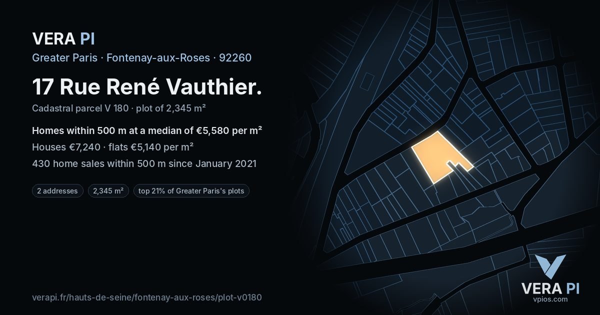 17 Rue René Vauthier, Fontenay-aux-Roses at night – the plot lit, the parcels around coloured by the prices near them