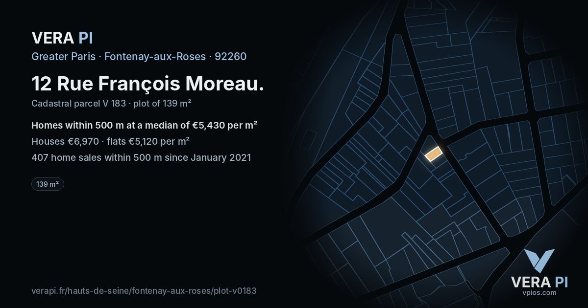12 Rue François Moreau, Fontenay-aux-Roses at night – the plot lit, the parcels around coloured by the prices near them