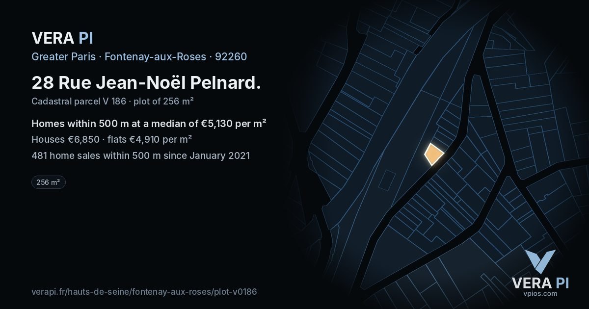 28 Rue Jean-Noël Pelnard, Fontenay-aux-Roses at night – the plot lit, the parcels around coloured by the prices near them