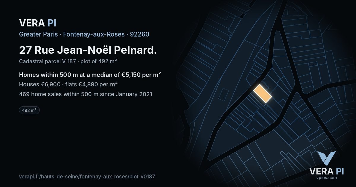 27 Rue Jean-Noël Pelnard, Fontenay-aux-Roses at night – the plot lit, the parcels around coloured by the prices near them