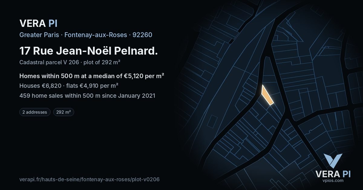 17 Rue Jean-Noël Pelnard, Fontenay-aux-Roses at night – the plot lit, the parcels around coloured by the prices near them