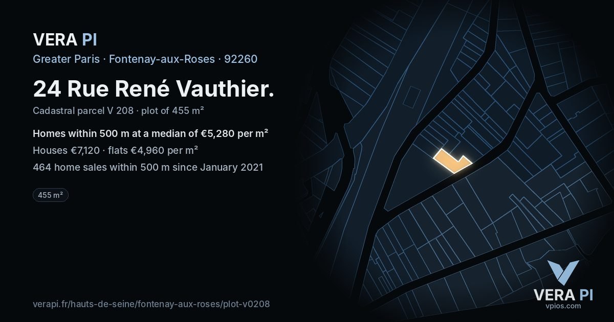 24 Rue René Vauthier, Fontenay-aux-Roses at night – the plot lit, the parcels around coloured by the prices near them