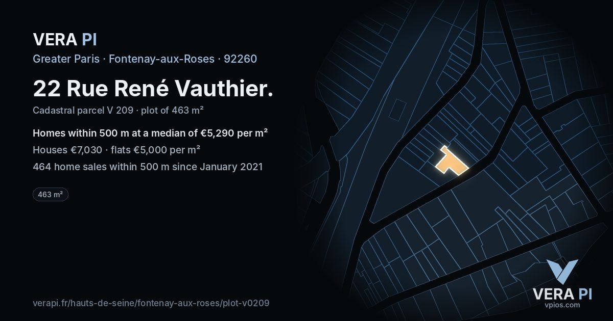 22 Rue René Vauthier, Fontenay-aux-Roses at night – the plot lit, the parcels around coloured by the prices near them