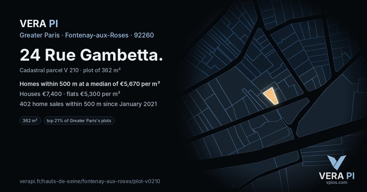 24 Rue Gambetta, Fontenay-aux-Roses at night – the plot lit, the parcels around coloured by the prices near them