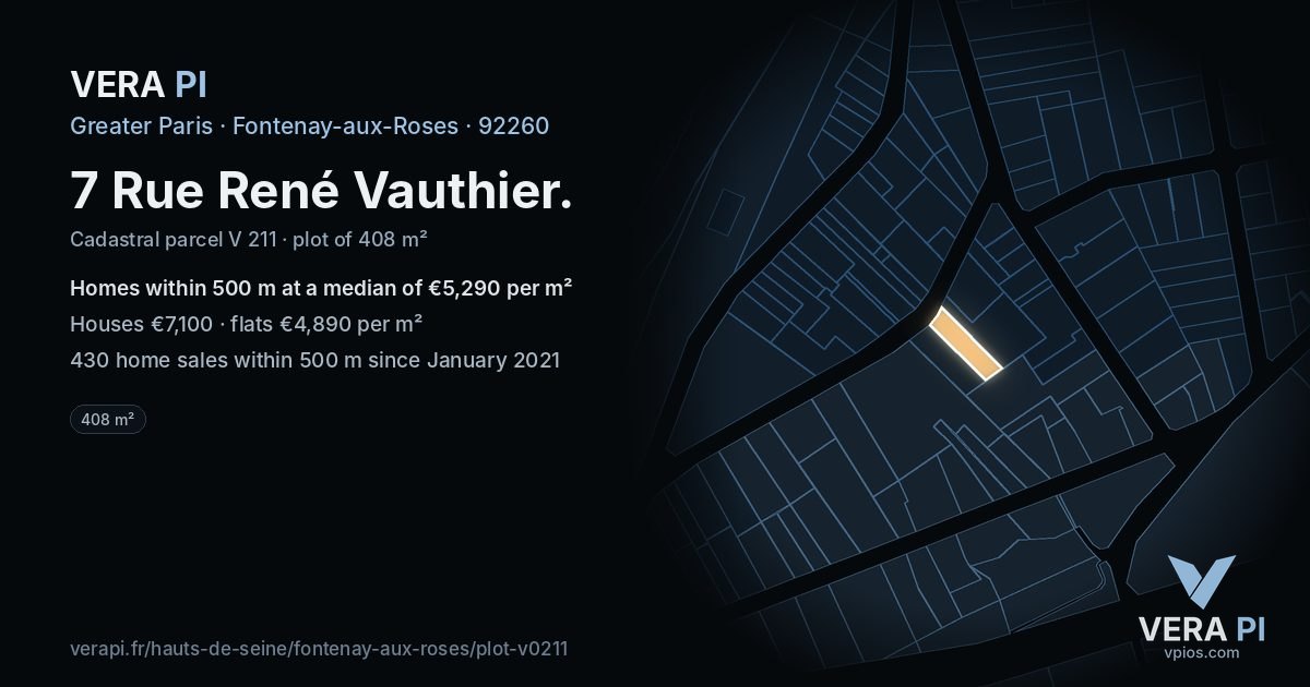 7 Rue René Vauthier, Fontenay-aux-Roses at night – the plot lit, the parcels around coloured by the prices near them