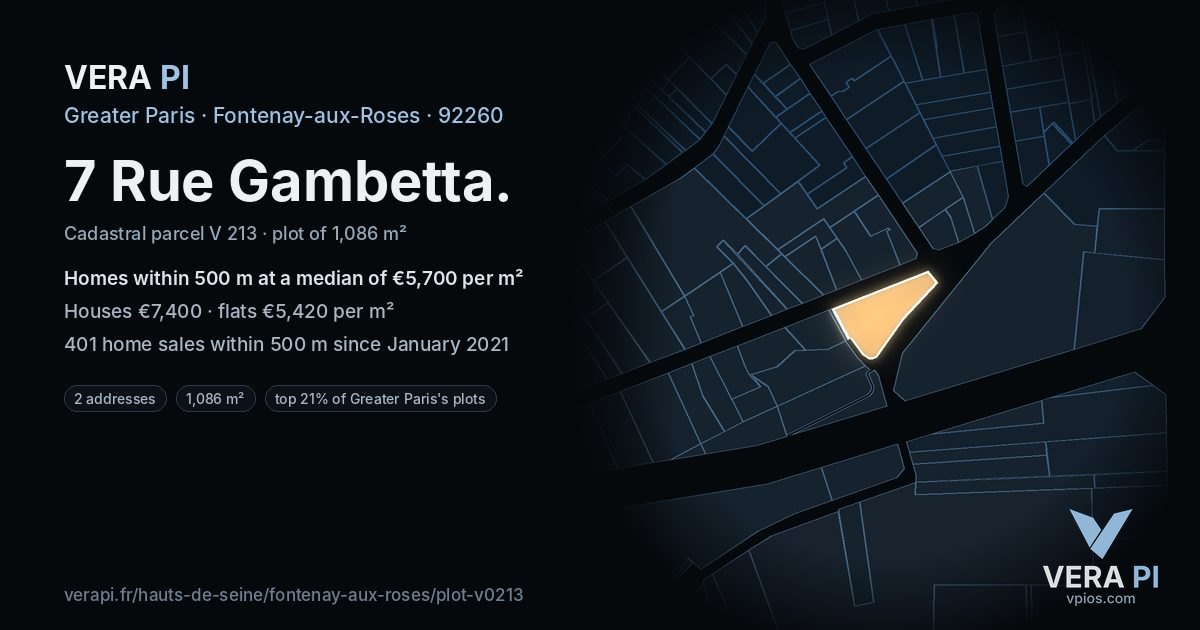 7 Rue Gambetta, Fontenay-aux-Roses at night – the plot lit, the parcels around coloured by the prices near them