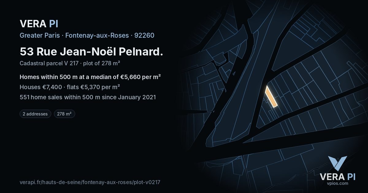 53 Rue Jean-Noël Pelnard, Fontenay-aux-Roses at night – the plot lit, the parcels around coloured by the prices near them