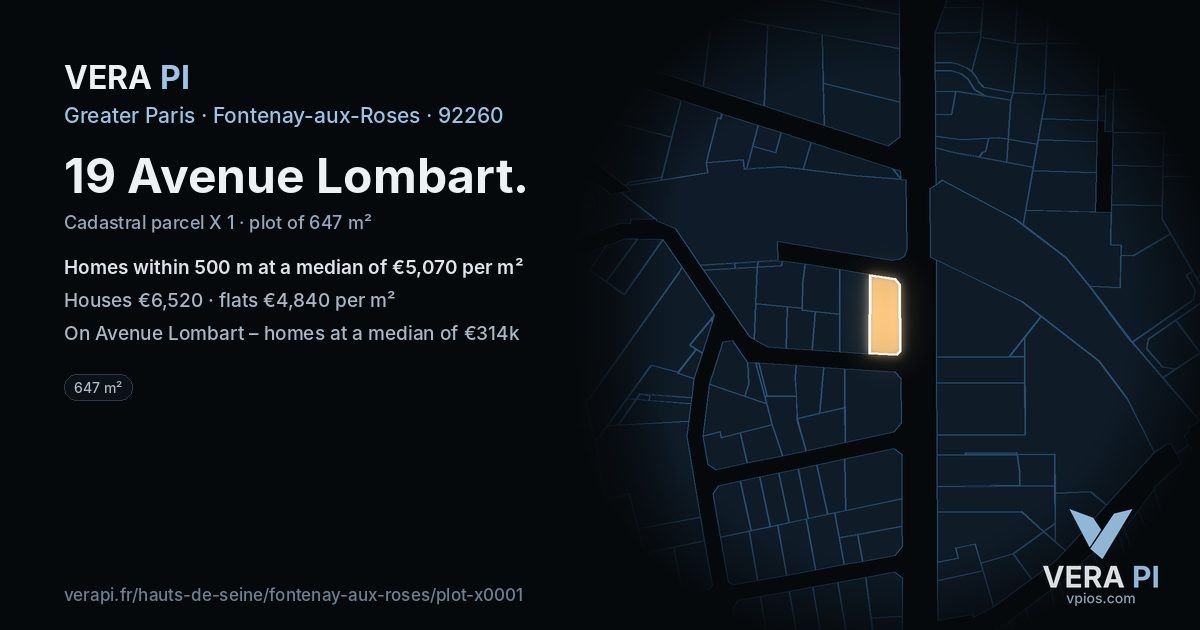 19 Avenue Lombart, Fontenay-aux-Roses at night – the plot lit, the parcels around coloured by the prices near them
