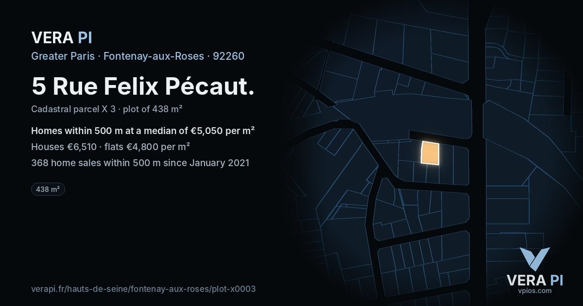 5 Rue Felix Pécaut, Fontenay-aux-Roses at night – the plot lit, the parcels around coloured by the prices near them