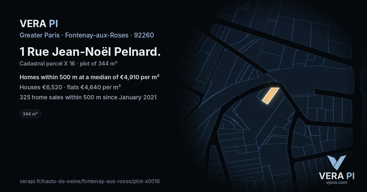 1 Rue Jean-Noël Pelnard, Fontenay-aux-Roses at night – the plot lit, the parcels around coloured by the prices near them