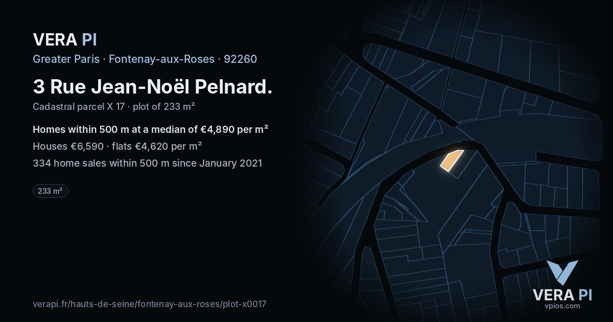 3 Rue Jean-Noël Pelnard, Fontenay-aux-Roses at night – the plot lit, the parcels around coloured by the prices near them