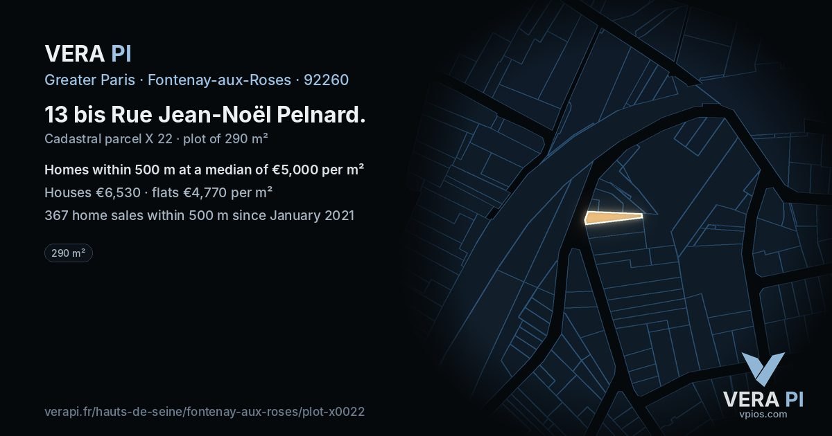 13 bis Rue Jean-Noël Pelnard, Fontenay-aux-Roses at night – the plot lit, the parcels around coloured by the prices near them