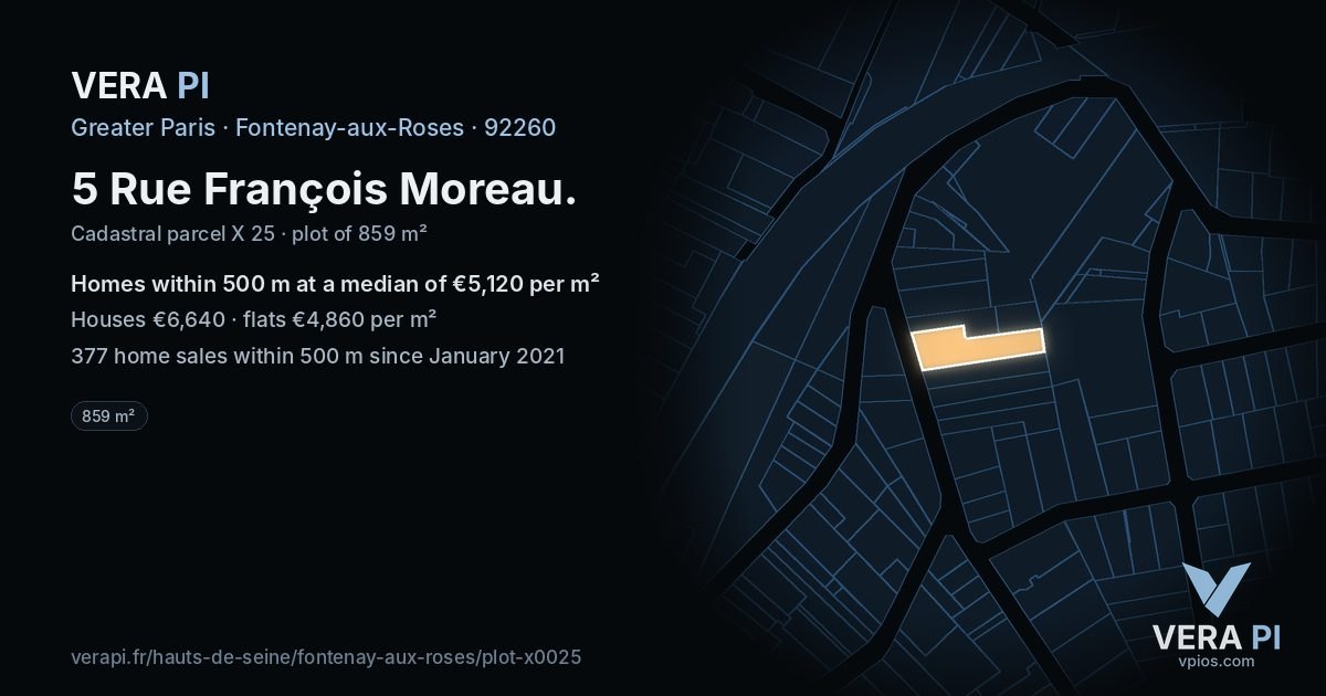 5 Rue François Moreau, Fontenay-aux-Roses at night – the plot lit, the parcels around coloured by the prices near them