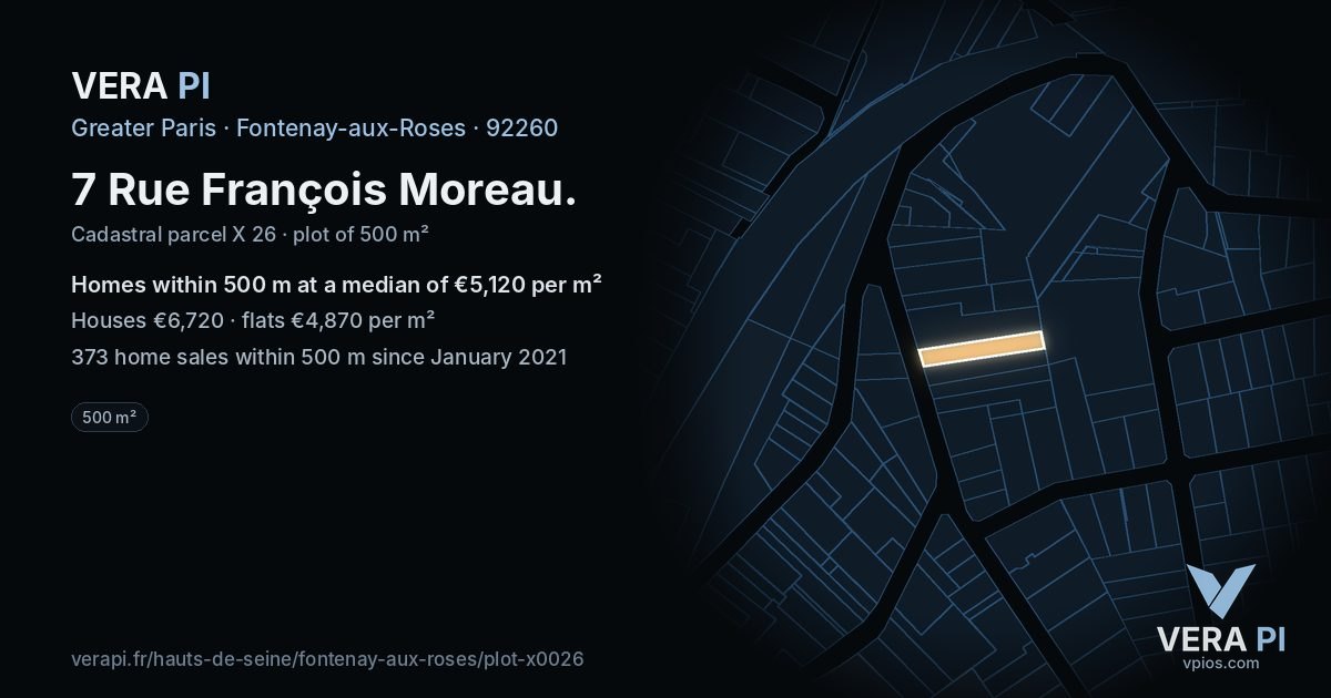 7 Rue François Moreau, Fontenay-aux-Roses at night – the plot lit, the parcels around coloured by the prices near them
