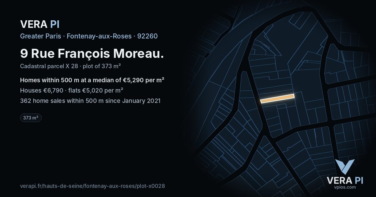 9 Rue François Moreau, Fontenay-aux-Roses at night – the plot lit, the parcels around coloured by the prices near them