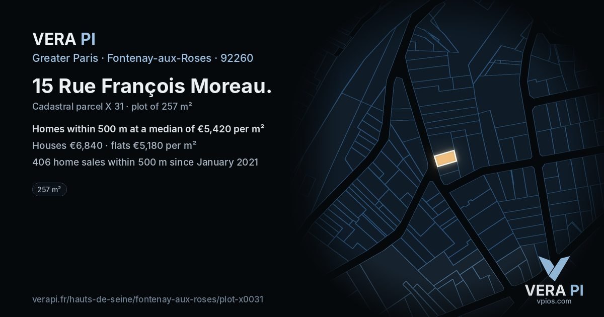 15 Rue François Moreau, Fontenay-aux-Roses at night – the plot lit, the parcels around coloured by the prices near them