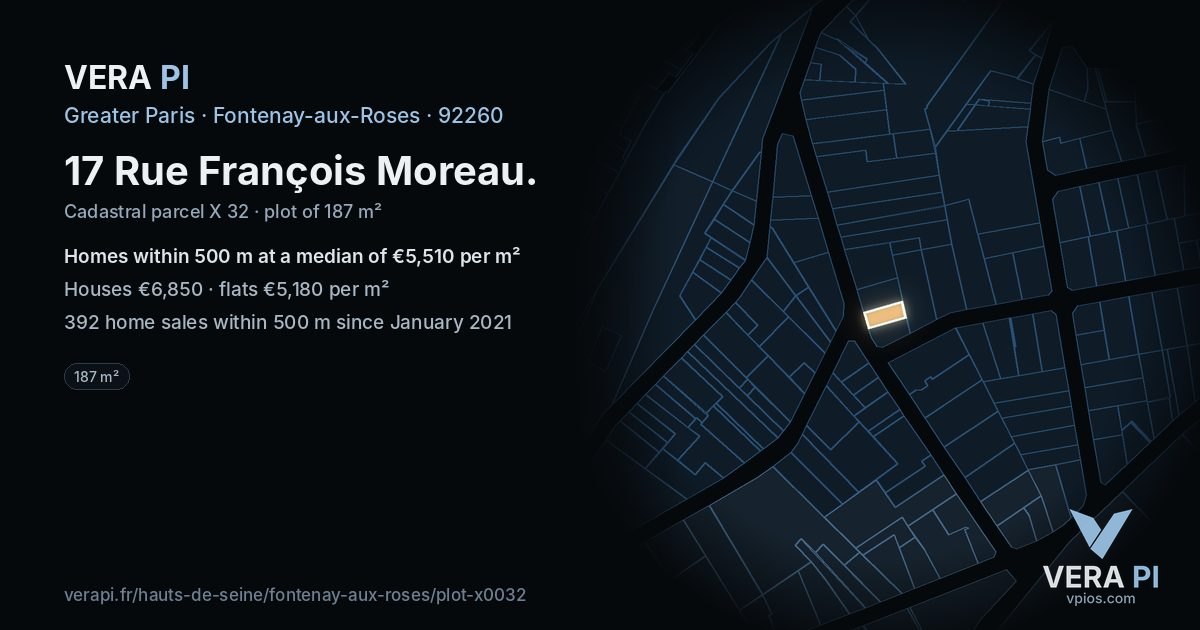 17 Rue François Moreau, Fontenay-aux-Roses at night – the plot lit, the parcels around coloured by the prices near them