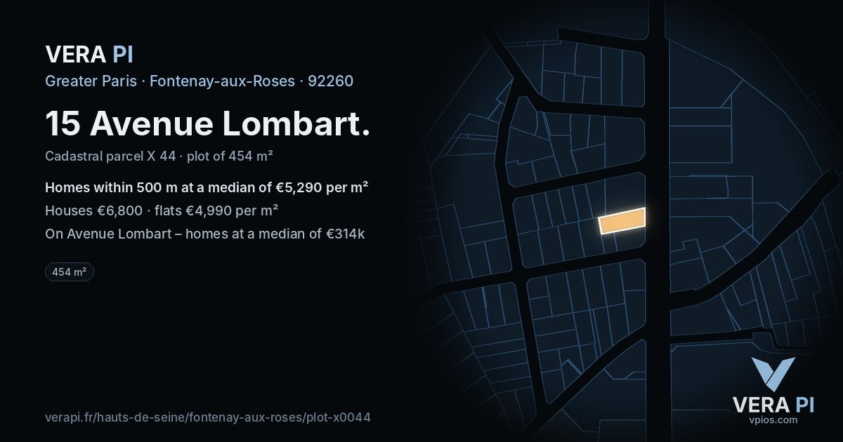 15 Avenue Lombart, Fontenay-aux-Roses at night – the plot lit, the parcels around coloured by the prices near them