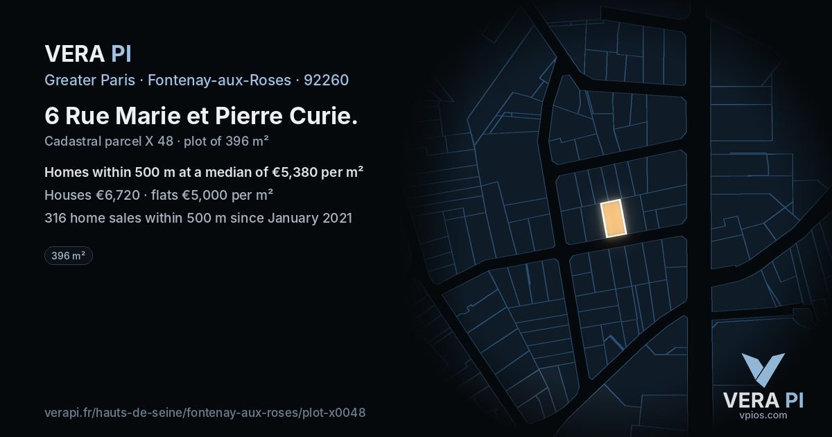 6 Rue Marie et Pierre Curie, Fontenay-aux-Roses at night – the plot lit, the parcels around coloured by the prices near them