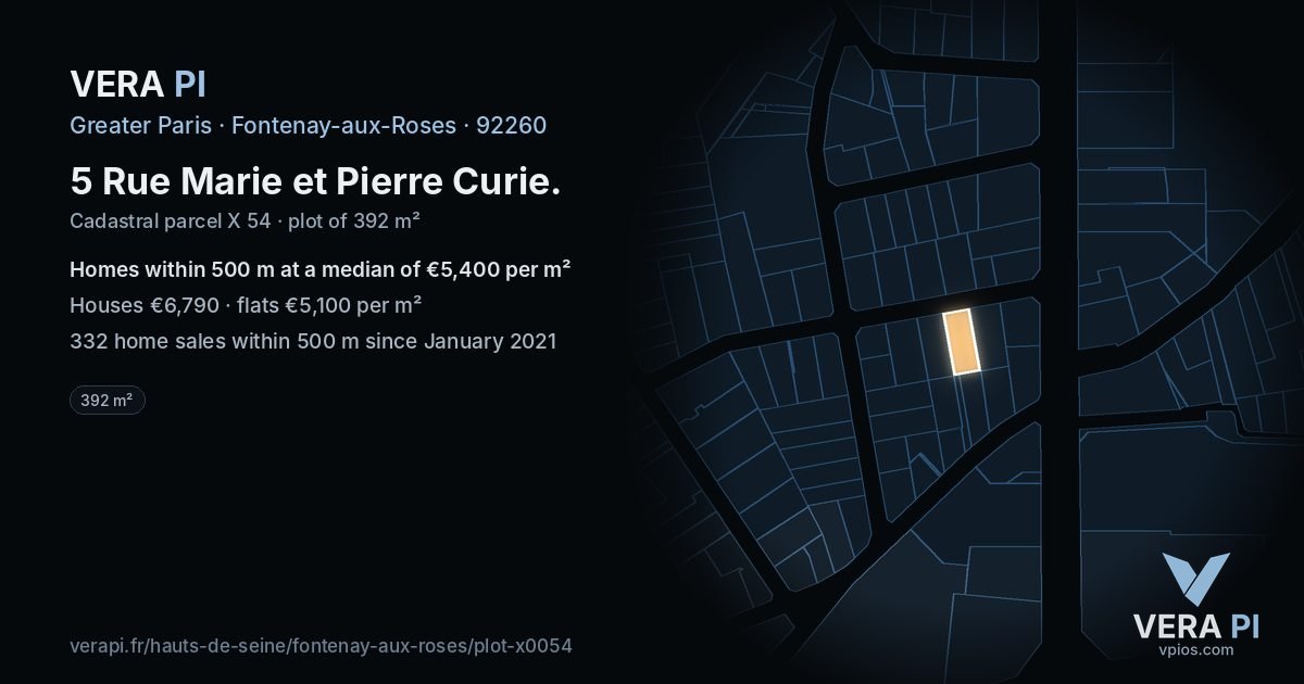 5 Rue Marie et Pierre Curie, Fontenay-aux-Roses at night – the plot lit, the parcels around coloured by the prices near them