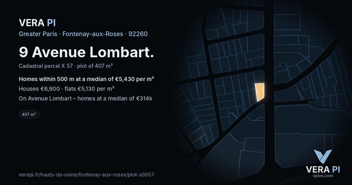 9 Avenue Lombart, Fontenay-aux-Roses at night – the plot lit, the parcels around coloured by the prices near them