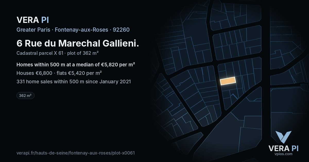 6 Rue du Marechal Gallieni, Fontenay-aux-Roses at night – the plot lit, the parcels around coloured by the prices near them