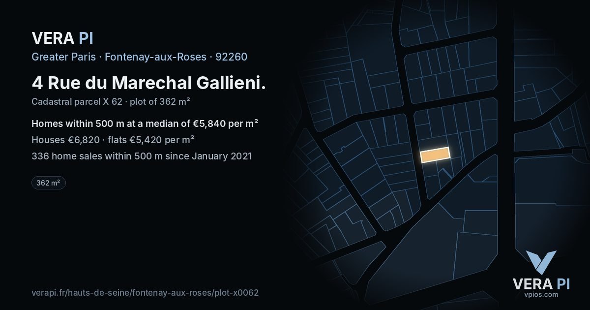 4 Rue du Marechal Gallieni, Fontenay-aux-Roses at night – the plot lit, the parcels around coloured by the prices near them