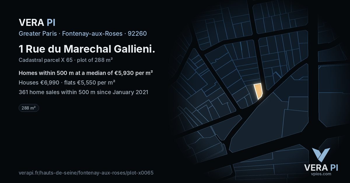 1 Rue du Marechal Gallieni, Fontenay-aux-Roses at night – the plot lit, the parcels around coloured by the prices near them
