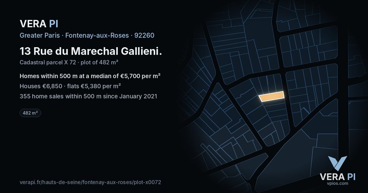 13 Rue du Marechal Gallieni, Fontenay-aux-Roses at night – the plot lit, the parcels around coloured by the prices near them