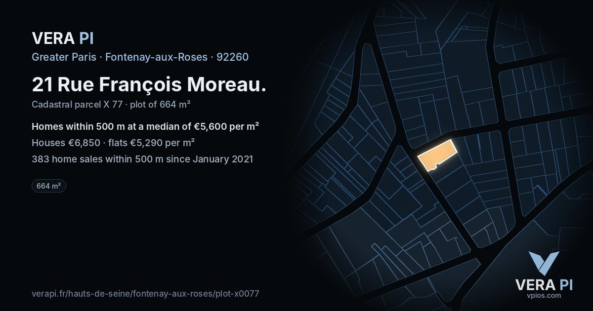 21 Rue François Moreau, Fontenay-aux-Roses at night – the plot lit, the parcels around coloured by the prices near them