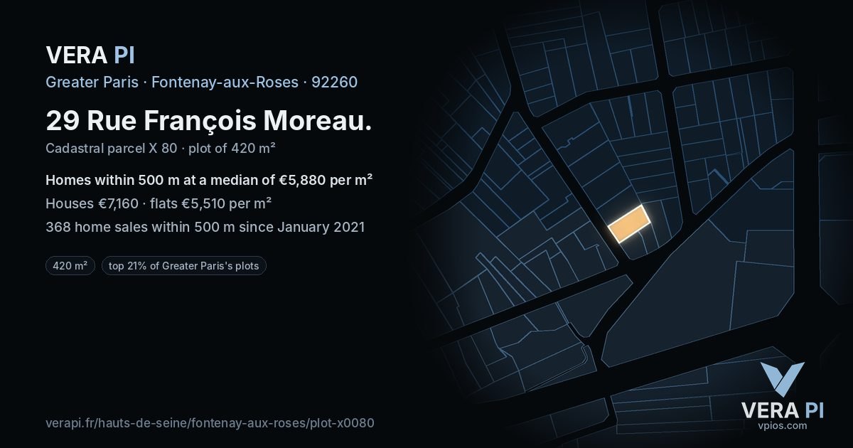 29 Rue François Moreau, Fontenay-aux-Roses at night – the plot lit, the parcels around coloured by the prices near them