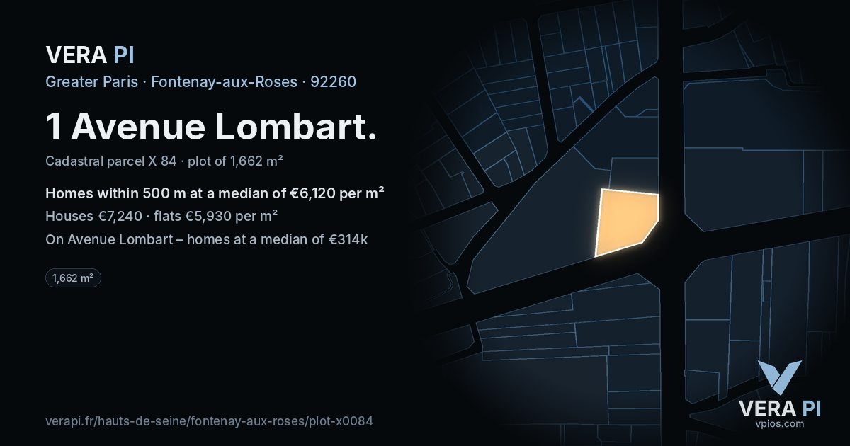 1 Avenue Lombart, Fontenay-aux-Roses at night – the plot lit, the parcels around coloured by the prices near them