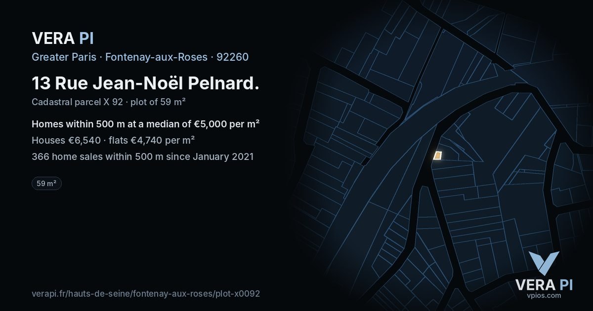 13 Rue Jean-Noël Pelnard, Fontenay-aux-Roses at night – the plot lit, the parcels around coloured by the prices near them