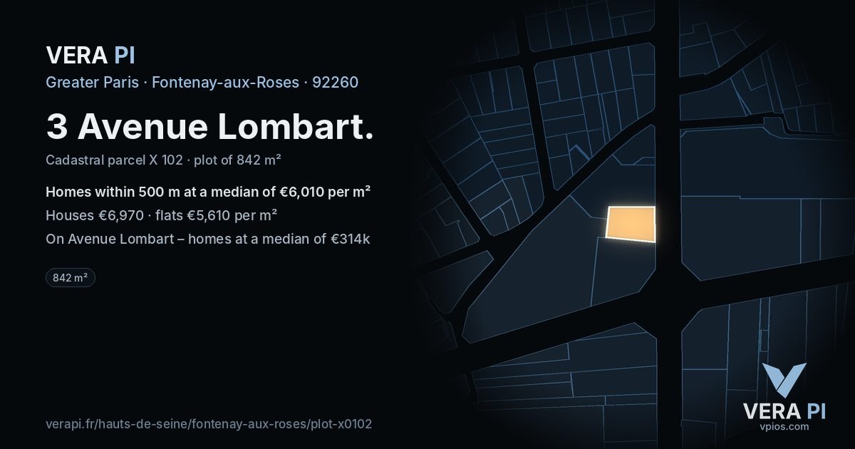 3 Avenue Lombart, Fontenay-aux-Roses at night – the plot lit, the parcels around coloured by the prices near them
