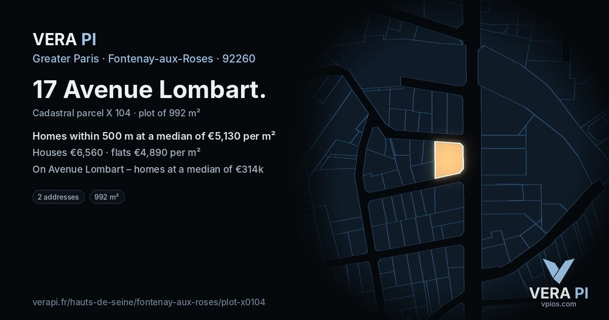 17 Avenue Lombart, Fontenay-aux-Roses at night – the plot lit, the parcels around coloured by the prices near them