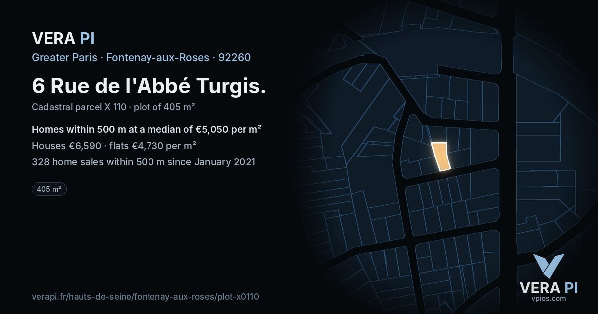 6 Rue de l'Abbé Turgis, Fontenay-aux-Roses at night – the plot lit, the parcels around coloured by the prices near them