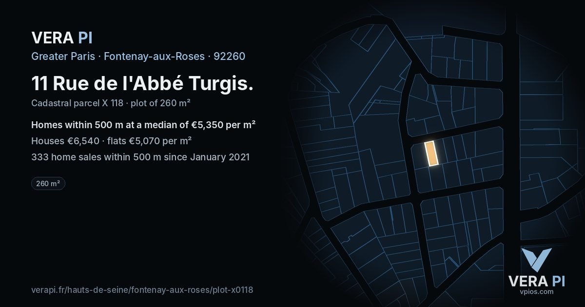 11 Rue de l'Abbé Turgis, Fontenay-aux-Roses at night – the plot lit, the parcels around coloured by the prices near them