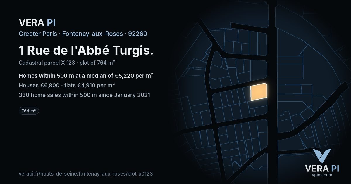1 Rue de l'Abbé Turgis, Fontenay-aux-Roses at night – the plot lit, the parcels around coloured by the prices near them