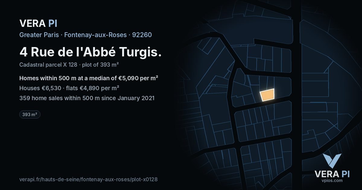 4 Rue de l'Abbé Turgis, Fontenay-aux-Roses at night – the plot lit, the parcels around coloured by the prices near them