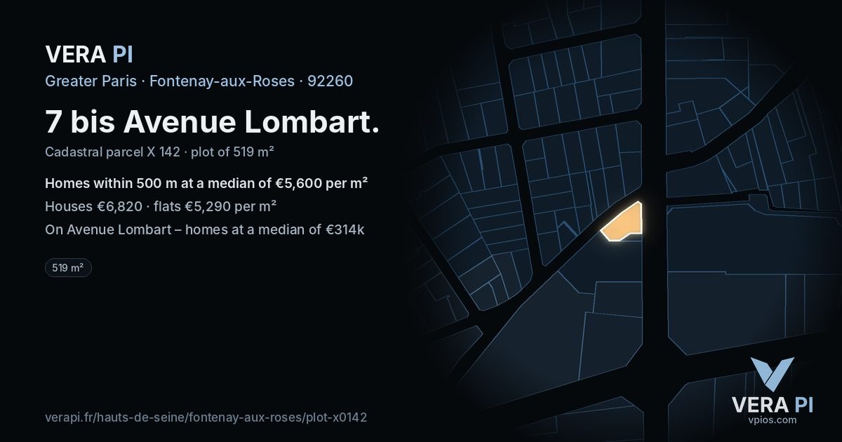 7 bis Avenue Lombart, Fontenay-aux-Roses at night – the plot lit, the parcels around coloured by the prices near them