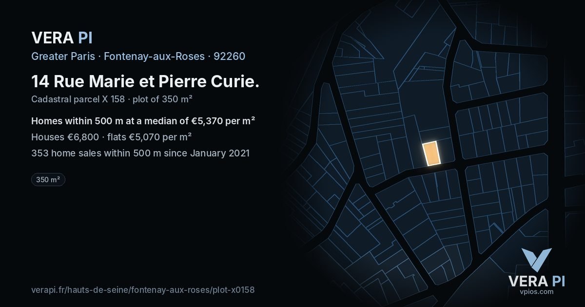14 Rue Marie et Pierre Curie, Fontenay-aux-Roses at night – the plot lit, the parcels around coloured by the prices near them