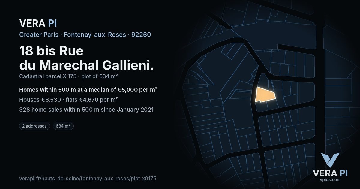 18 bis Rue du Marechal Gallieni, Fontenay-aux-Roses at night – the plot lit, the parcels around coloured by the prices near them